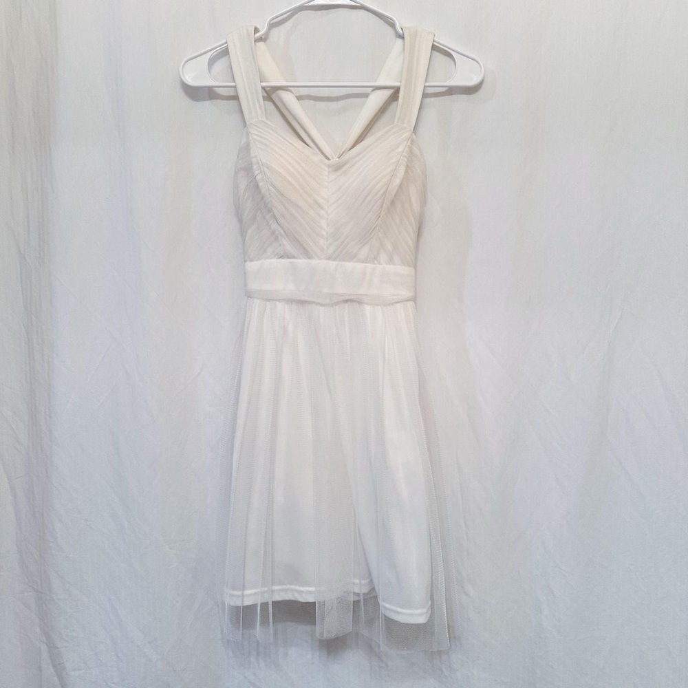 Nordstrom White Tulle Strappy Back Dress with Criss Cross Detail in Back